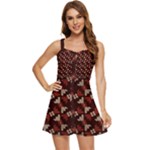Oriental Dragon Motif Pattern Ruffle Edge Bra Cup Chiffon Mini Dress