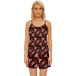 Oriental Dragon Motif Pattern Satin Pajama Short Set
