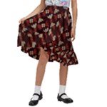 Oriental Dragon Motif Pattern Kids  Ruffle Flared Wrap Midi Skirt