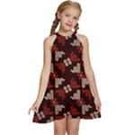 Oriental Dragon Motif Pattern Kids  Halter Collar Waist Tie Chiffon Dress