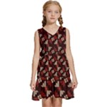 Oriental Dragon Motif Pattern Kids  Sleeveless Tiered Mini Dress