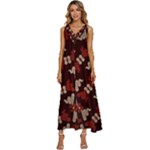 Oriental Dragon Motif Pattern V-Neck Sleeveless Loose Fit Overalls