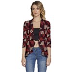 Oriental Dragon Motif Pattern Women s 3/4 Sleeve Ruffle Edge Open Front Jacket