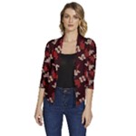 Oriental Dragon Motif Pattern Women s Draped Front 3/4 Sleeve Shawl Collar Jacket