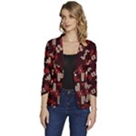 Oriental Dragon Motif Pattern Women s One-Button 3/4 Sleeve Short Jacket