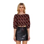 Oriental Dragon Motif Pattern Mid Sleeve Drawstring Hem Top