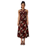 Oriental Dragon Motif Pattern Sleeveless Cross Front Cocktail Midi Chiffon Dress