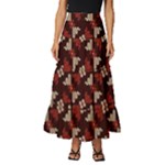 Oriental Dragon Motif Pattern Tiered Ruffle Maxi Skirt