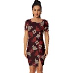 Oriental Dragon Motif Pattern Fitted Knot Split End Bodycon Dress