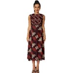 Oriental Dragon Motif Pattern Sleeveless Round Neck Midi Dress