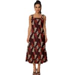 Oriental Dragon Motif Pattern Square Neckline Tiered Midi Dress