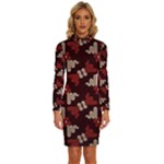Oriental Dragon Motif Pattern Long Sleeve Shirt Collar Bodycon Dress