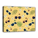 Seamless Pattern Of Sunglasses Tropical Leaves And Flowers Canvas 16  x 12  (Stretched)