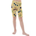Seamless Pattern Of Sunglasses Tropical Leaves And Flowers Kids  Mid Length Swim Shorts