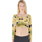 Seamless Pattern Of Sunglasses Tropical Leaves And Flowers Long Sleeve Crop Top