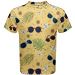 Seamless Pattern Of Sunglasses Tropical Leaves And Flowers Men s Cotton T-Shirt