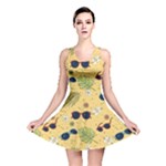 Seamless Pattern Of Sunglasses Tropical Leaves And Flowers Reversible Skater Dress