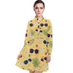 Seamless Pattern Of Sunglasses Tropical Leaves And Flowers Long Sleeve Chiffon Shirt Dress