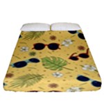 Seamless Pattern Of Sunglasses Tropical Leaves And Flowers Fitted Sheet (Queen Size)