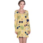 Seamless Pattern Of Sunglasses Tropical Leaves And Flowers Long Sleeve Nightdress
