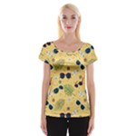 Seamless Pattern Of Sunglasses Tropical Leaves And Flowers Cap Sleeve Top