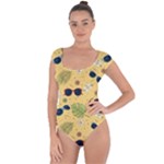 Seamless Pattern Of Sunglasses Tropical Leaves And Flowers Short Sleeve Leotard 