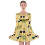 Seamless Pattern Of Sunglasses Tropical Leaves And Flowers Long Sleeve Skater Dress