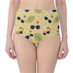 Seamless Pattern Of Sunglasses Tropical Leaves And Flowers Classic High-Waist Bikini Bottoms