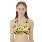 Seamless Pattern Of Sunglasses Tropical Leaves And Flowers Sports Bra with Border