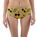 Seamless Pattern Of Sunglasses Tropical Leaves And Flowers Reversible Mid-Waist Bikini Bottoms