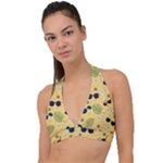 Seamless Pattern Of Sunglasses Tropical Leaves And Flowers Halter Plunge Bikini Top