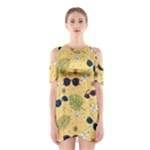 Seamless Pattern Of Sunglasses Tropical Leaves And Flowers Shoulder Cutout One Piece Dress