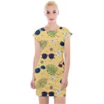 Seamless Pattern Of Sunglasses Tropical Leaves And Flowers Cap Sleeve Bodycon Dress