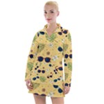 Seamless Pattern Of Sunglasses Tropical Leaves And Flowers Women s Long Sleeve Casual Dress