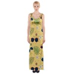 Seamless Pattern Of Sunglasses Tropical Leaves And Flowers Thigh Split Maxi Dress