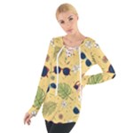 Seamless Pattern Of Sunglasses Tropical Leaves And Flowers Tie Up T-Shirt