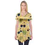 Seamless Pattern Of Sunglasses Tropical Leaves And Flowers Short Sleeve Tunic 