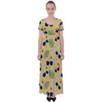 Seamless Pattern Of Sunglasses Tropical Leaves And Flowers High Waist Short Sleeve Maxi Dress
