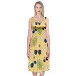 Seamless Pattern Of Sunglasses Tropical Leaves And Flowers Midi Sleeveless Dress