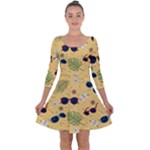 Seamless Pattern Of Sunglasses Tropical Leaves And Flowers Quarter Sleeve Skater Dress