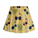 Seamless Pattern Of Sunglasses Tropical Leaves And Flowers Mini Flare Skirt