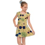 Seamless Pattern Of Sunglasses Tropical Leaves And Flowers Kids  Cap Sleeve Dress