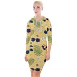 Seamless Pattern Of Sunglasses Tropical Leaves And Flowers Quarter Sleeve Hood Bodycon Dress