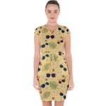 Seamless Pattern Of Sunglasses Tropical Leaves And Flowers Capsleeve Drawstring Dress 