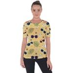 Seamless Pattern Of Sunglasses Tropical Leaves And Flowers Shoulder Cut Out Short Sleeve Top