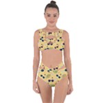 Seamless Pattern Of Sunglasses Tropical Leaves And Flowers Bandaged Up Bikini Set 