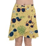 Seamless Pattern Of Sunglasses Tropical Leaves And Flowers Chiffon Wrap Front Skirt