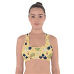 Seamless Pattern Of Sunglasses Tropical Leaves And Flowers Cross Back Sports Bra