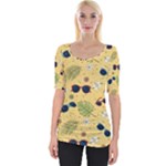 Seamless Pattern Of Sunglasses Tropical Leaves And Flowers Wide Neckline T-Shirt