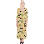 Seamless Pattern Of Sunglasses Tropical Leaves And Flowers Quarter Sleeve Wrap Maxi Dress